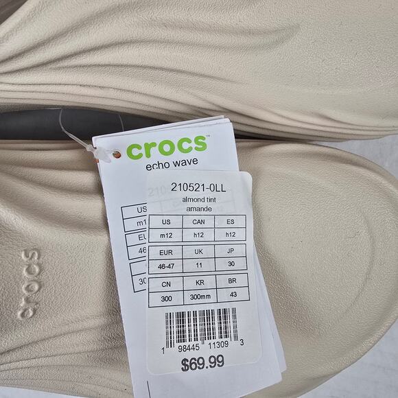 Crocs Echo Wave Clogs Sz M12 Almond Tint Slip On Sandals Slides Shoes 210521-0LL
